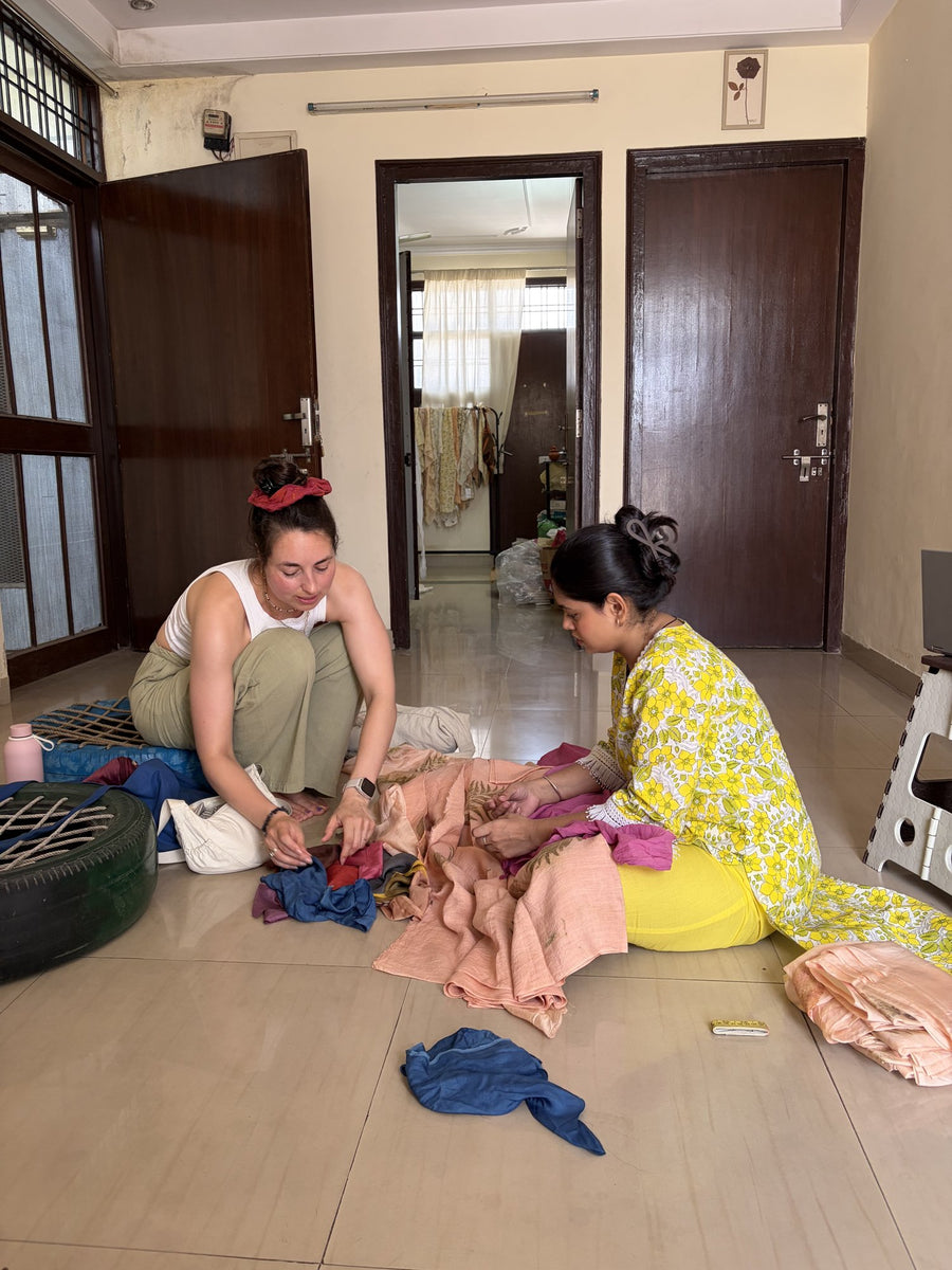 Working with naturally dyed fabric together with our makers