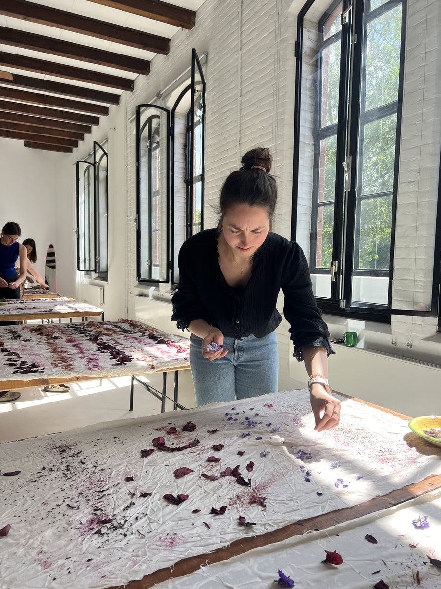 Eco-printing with petals at the natural dye workshop